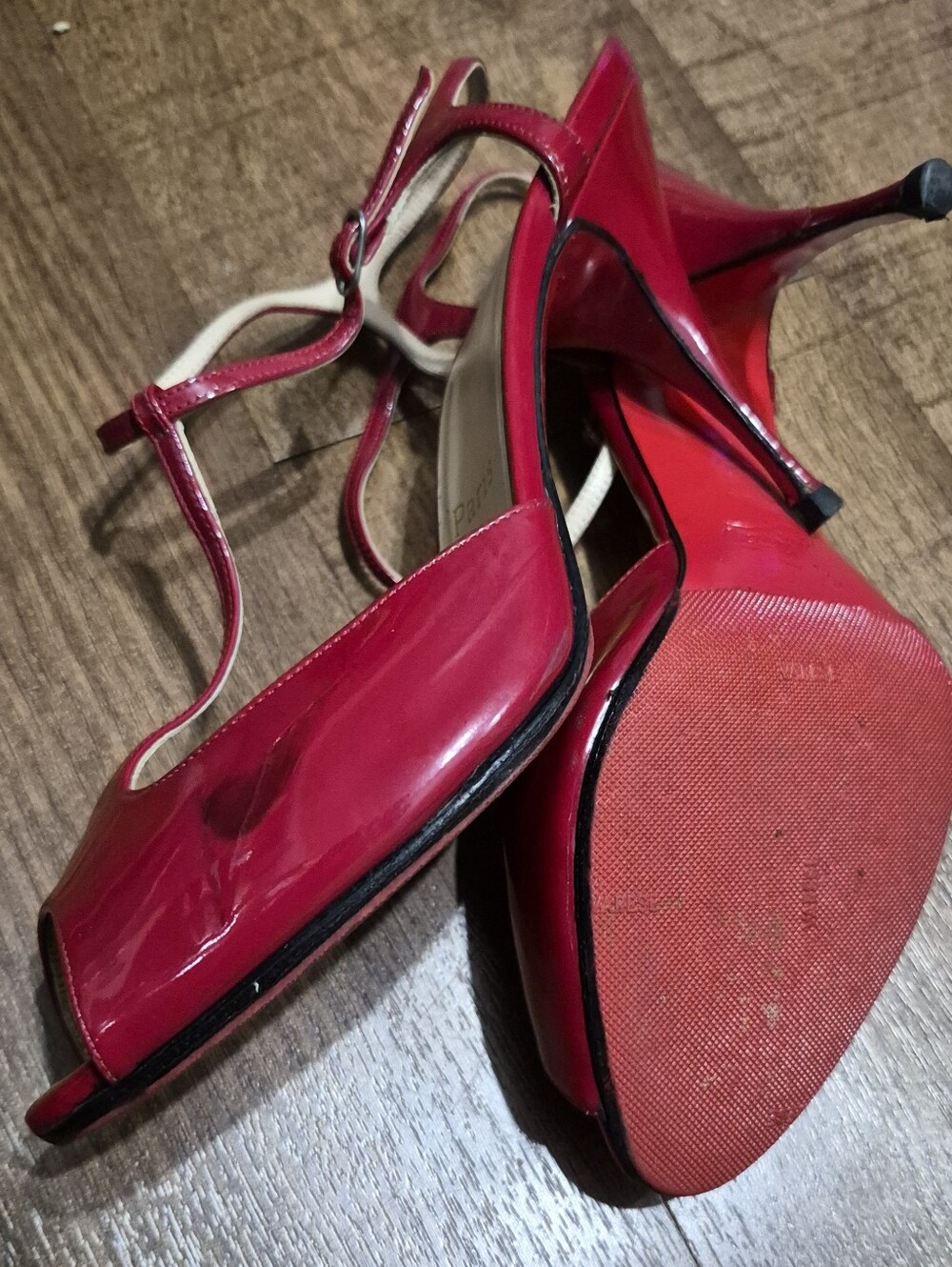 Christian Louboutin Red Patent Peep-Toe Slingback Heels Size 38.5 - Picture 5 of 11